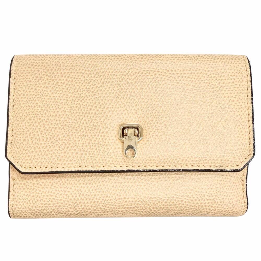 Valextra V9L32 Double City Wallet Leather Bi-fold Beige Made in Italy Women's